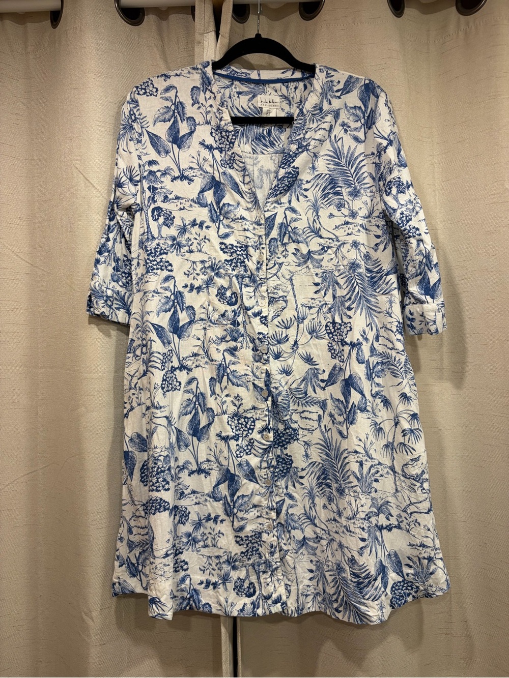Nicole Miller Linen Botanical Button-Front Tunic Dress
